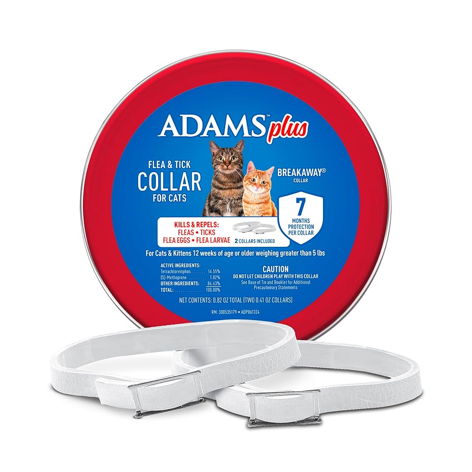 ADAMS Plus Flea & Tick Collar for Cats, Adjustable, 2 Count | Flea and tick prevention for cats, breakaway collar, water-resistant, up to 7 months