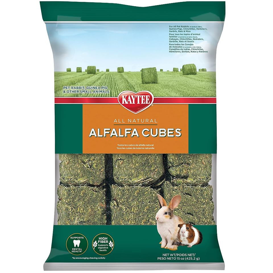 Kaytee Alfalfa Cubes for Rabbits and Guinea Pigs, 15 Oz | Fiber-rich rabbit treats. Sun-cured alfalfa cubes for guinea pig treats. High protein, no artificial colors or preservatives 