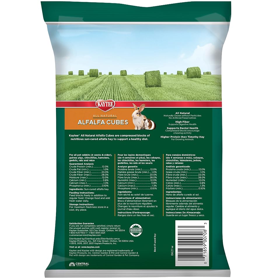 Kaytee Alfalfa Cubes for Rabbits and Guinea Pigs, 15 Oz | Fiber-rich rabbit treats. Sun-cured alfalfa cubes for guinea pig treats. High protein, no artificial colors or preservatives 