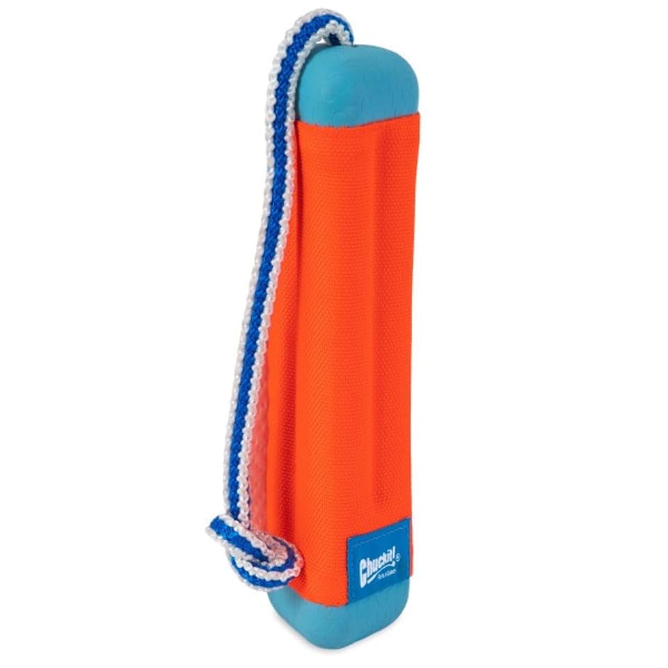Chuckit! Amphibious Bumper Fetch and Float Toy 2 Sizes Assorted Colors | Floats in Water & Keeps Dogs Busy with Interactive Fetch Play; Made of Tough Rubber, Nylon & Foam with Non-Slip Rope Handle