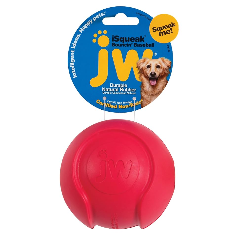 JW Pet Company iSqueak Bouncin' Baseball Dog Toy, Large (Colors Vary), multi (40037) Visit the JW Store
