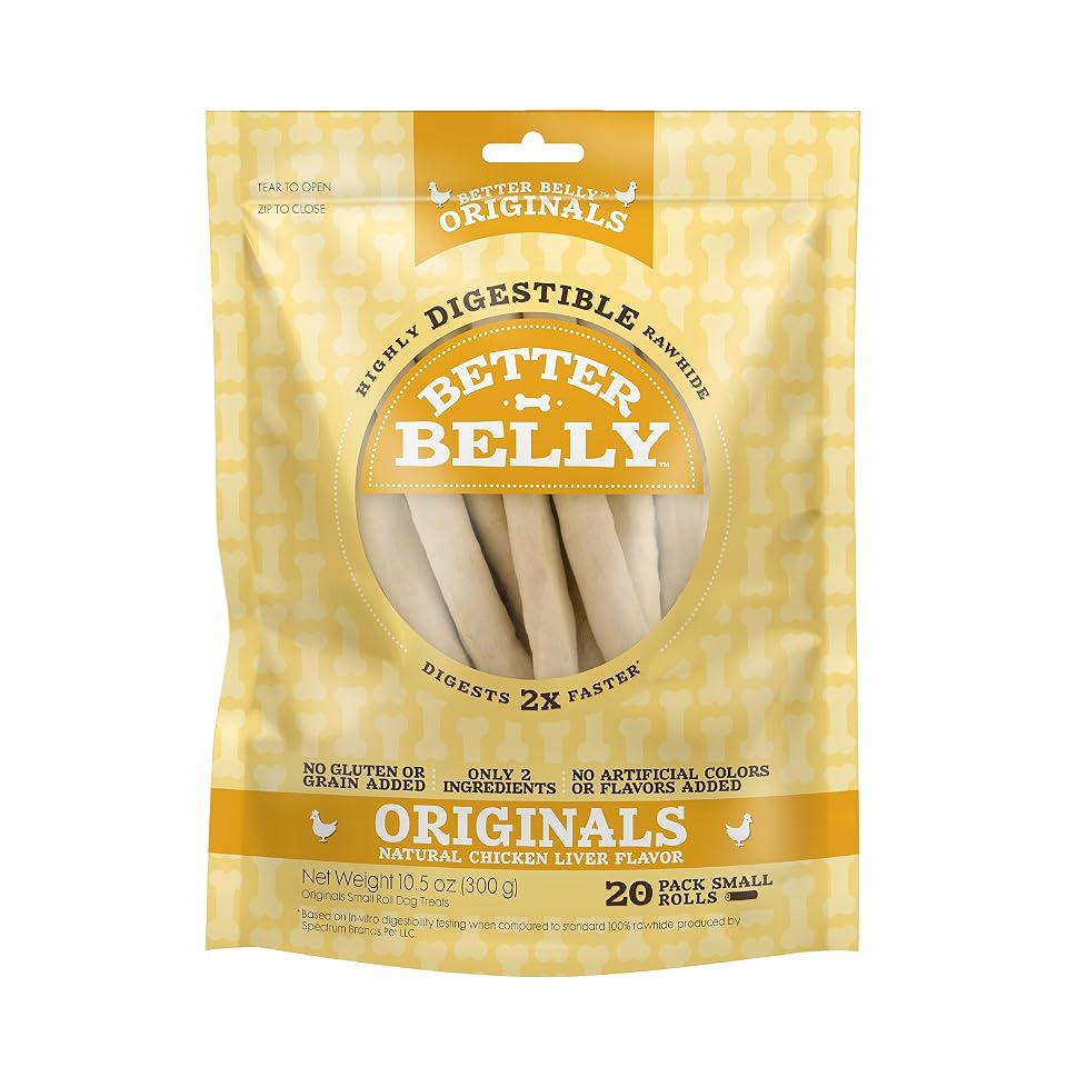 Better Belly Originals Small Roll Highly Digestible Dog Treats, 20 Count | With Real Chicken Liver Flavor, Long-Lasting Digestible Chew, No Grain Added, No Artificial Colors Or Flavors, For Adult Dogs