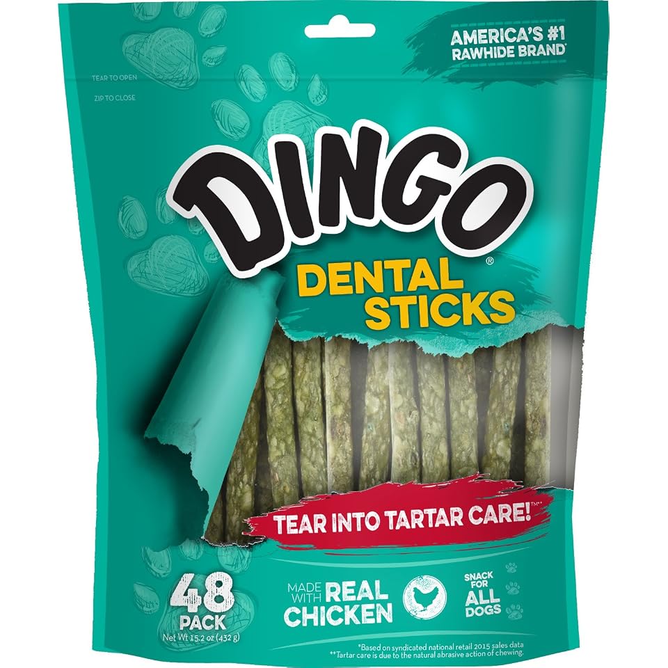 Dingo Dental Sticks Dog Treats With Real Chicken & Parsley, 48 Count | Real Parsley Freshens Breath, Chewing Reduces Tartar & Plaque, Fully Digestible, For Adult Dogs