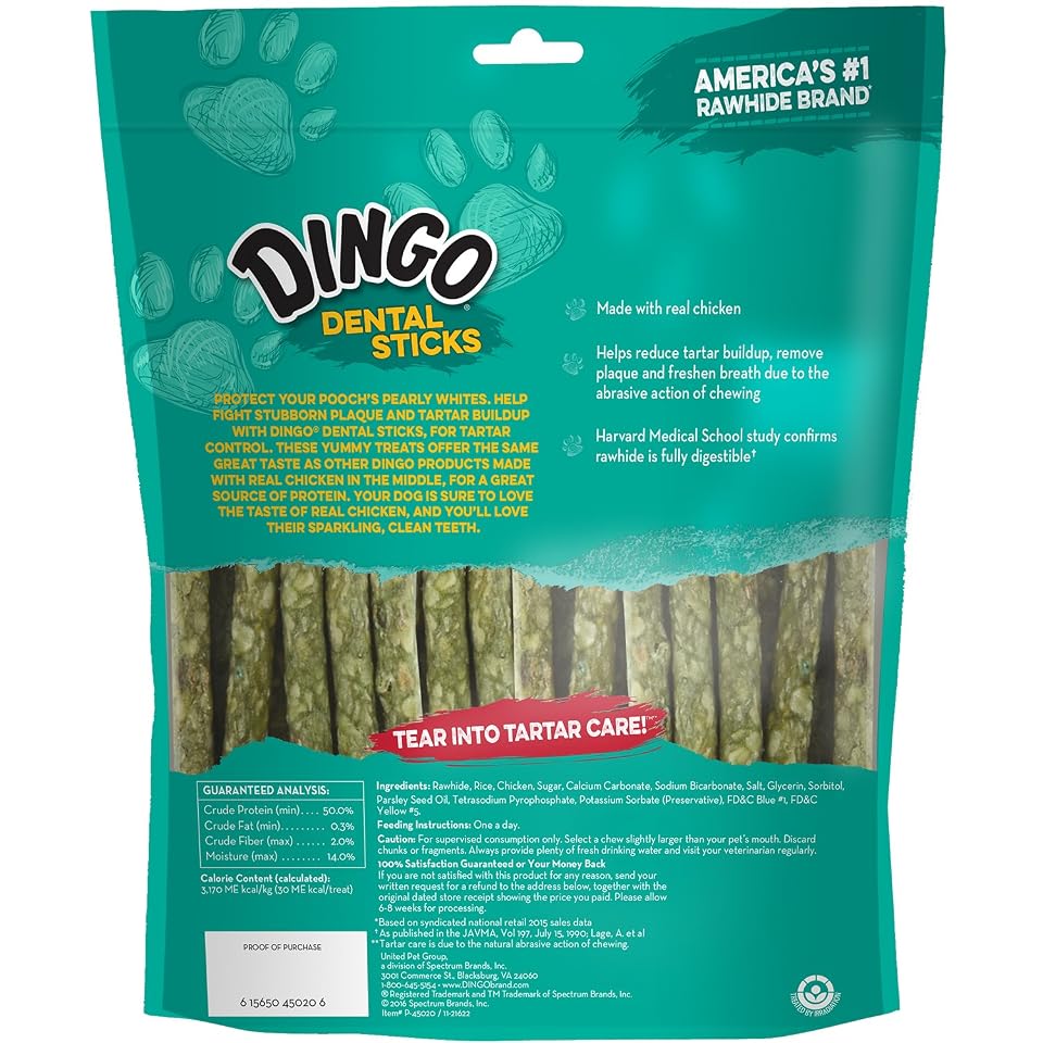 Dingo Dental Sticks Dog Treats With Real Chicken & Parsley, 48 Count | Real Parsley Freshens Breath, Chewing Reduces Tartar & Plaque, Fully Digestible, For Adult Dogs