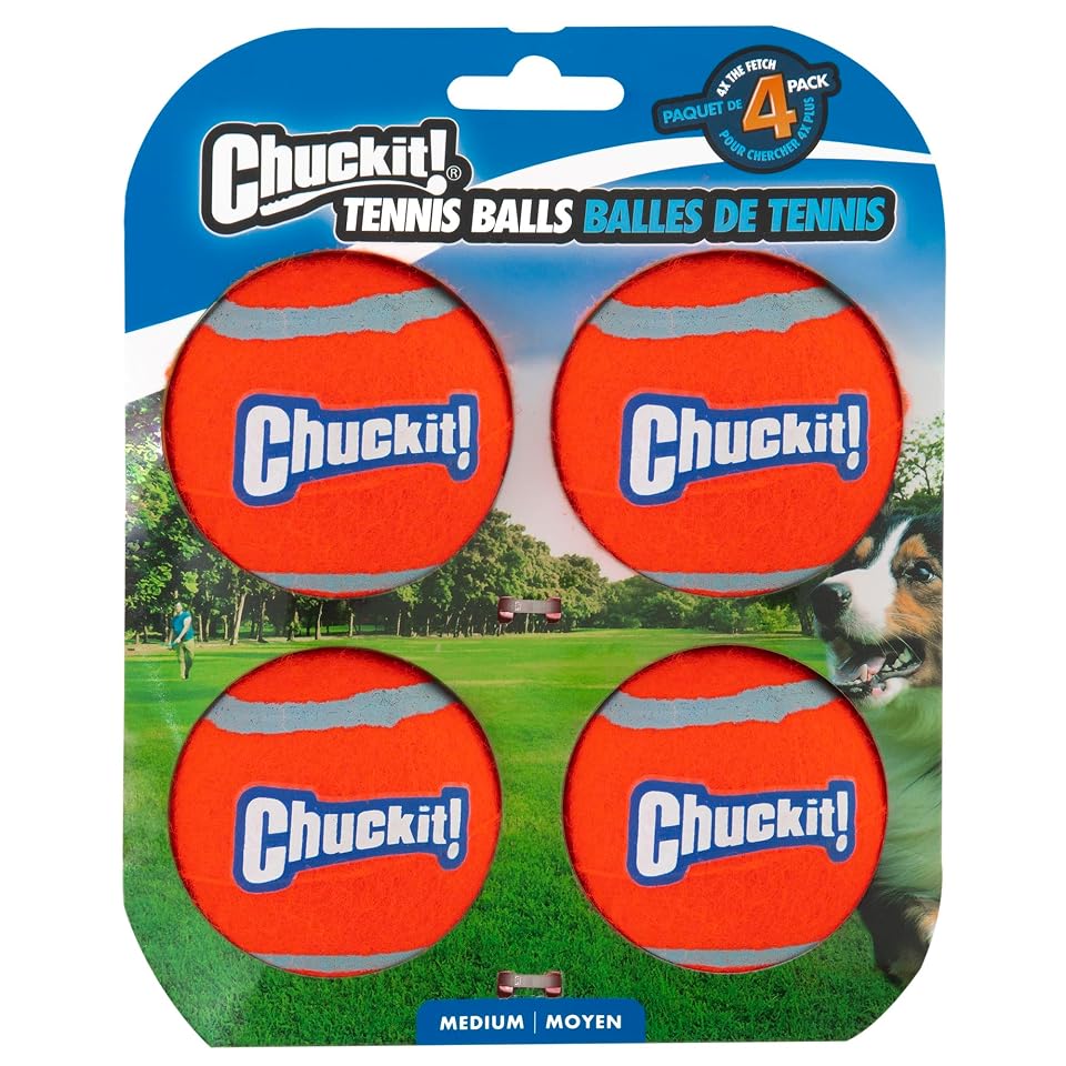 Chuckit! Dog Tennis Ball Toy, Medium 2.5in, 4 Pack, for 20-60lbs Dogs | Made for Dogs Weighing 0 to 100 Pounds 