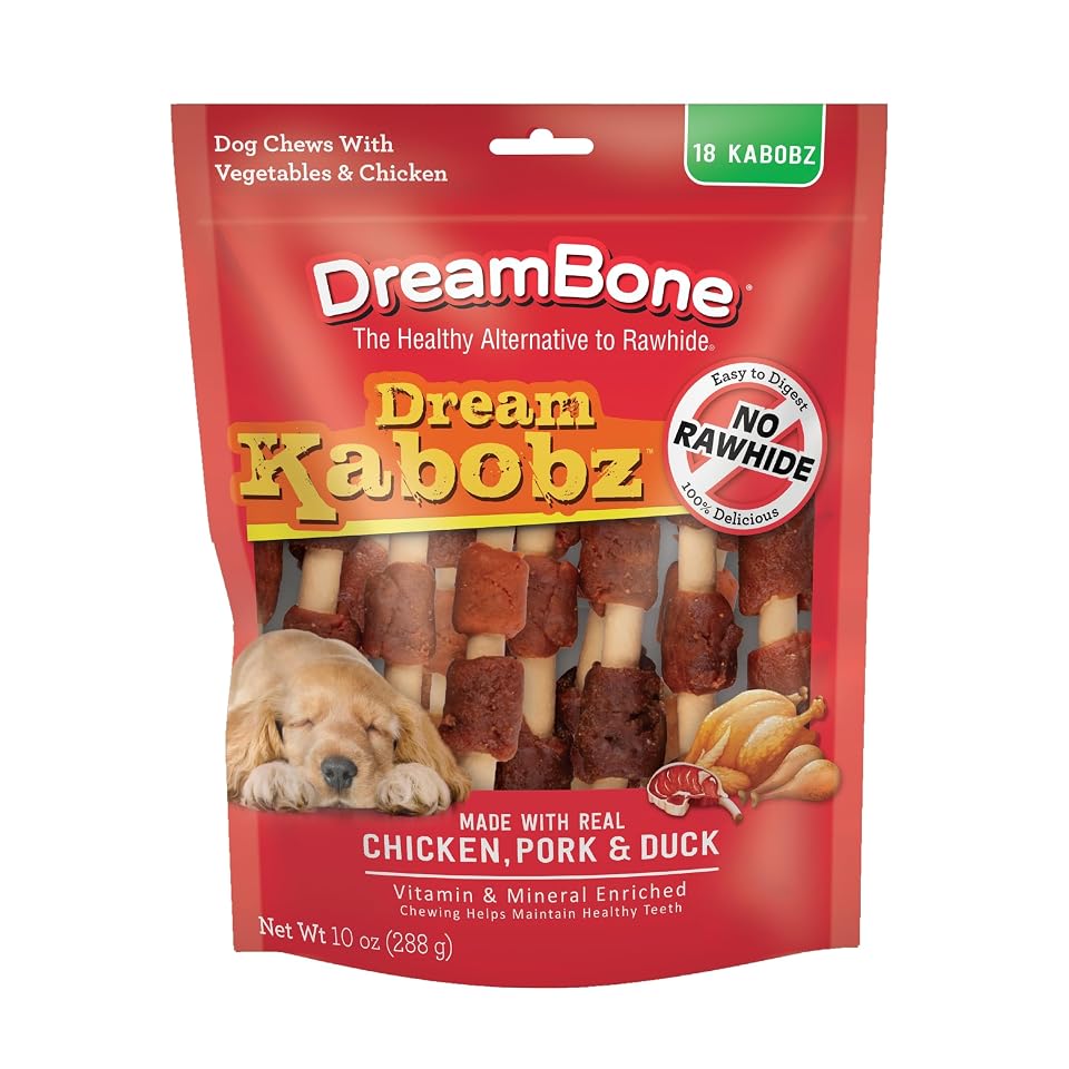DreamBone Kabobz Rawhide-Free Dog Treats With Real Protein, 18 Count | Daily Chew, Digests Safely and Completely, Made With Real Chicken, Duck, Pork and Veggies, For Adult Dogs