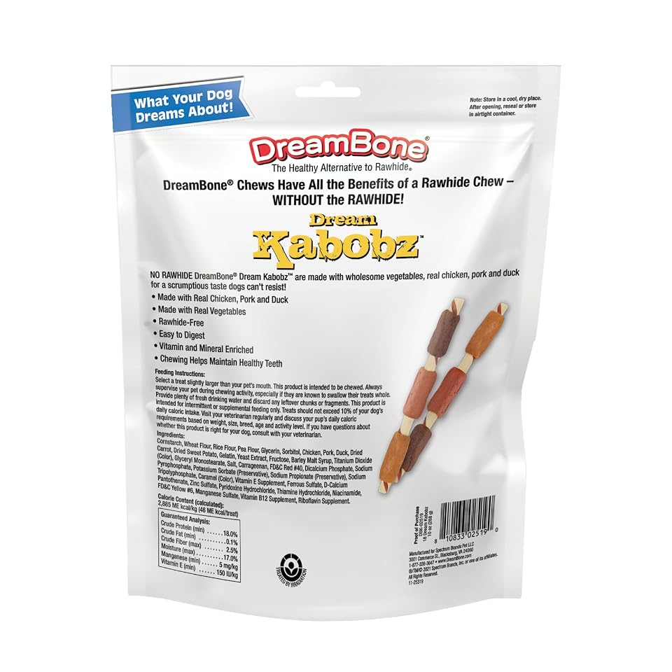 DreamBone Kabobz Rawhide-Free Dog Treats With Real Protein, 18 Count | Daily Chew, Digests Safely and Completely, Made With Real Chicken, Duck, Pork and Veggies, For Adult Dogs