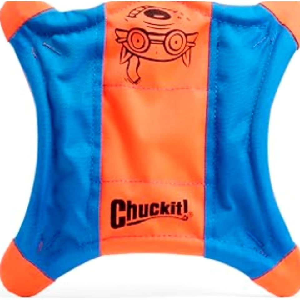Chuckit! Flying Squirrel Fetch Dog Toy - Water Floating Flyer - Soft and Durable Polyester Canvas Construction - For Large Dogs - Size Large - 11-inch Diameter - Pack of 1 - Orange and Blue