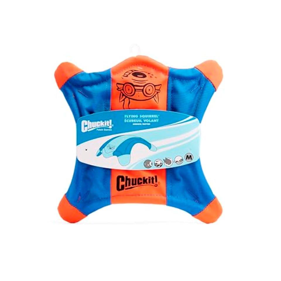 Chuckit! Flying Squirrel Fetch Dog Toy - Water Floating Flyer - Soft and Durable Polyester Canvas Construction - For Large Dogs - Size Large - 11-inch Diameter - Pack of 1 - Orange and Blue