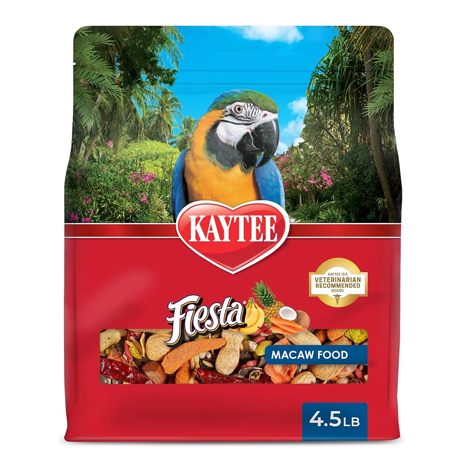 Kaytee Fiesta Macaw Food, Nutritious and Fun Blend, 4.5 Pounds | Foraging fun at meals. Complete bird feed blend. Shapes, textures, bird feed