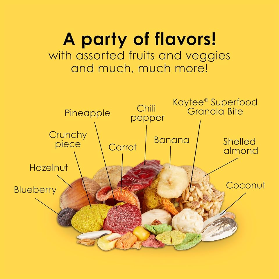 Kaytee Fiesta Macaw Food, Nutritious and Fun Blend, 4.5 Pounds | Foraging fun at meals. Complete bird feed blend. Shapes, textures, bird feed