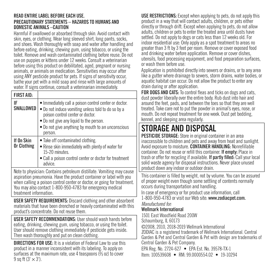 Zodiac Flea & Tick Powder for Dogs, Puppies, Cats & Kittens beige Small | Flea powder for dogs and cats 12 weeks or older; apply weekly for continued flea killer and tick control