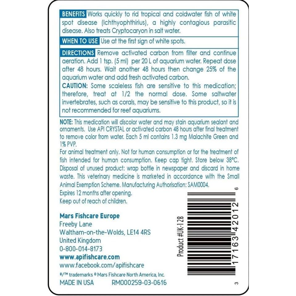 API LIQUID SUPER ICK CURE Fish remedy, Freshwater and Saltwater Fish Medication 16 fl oz(Pack of 1), White