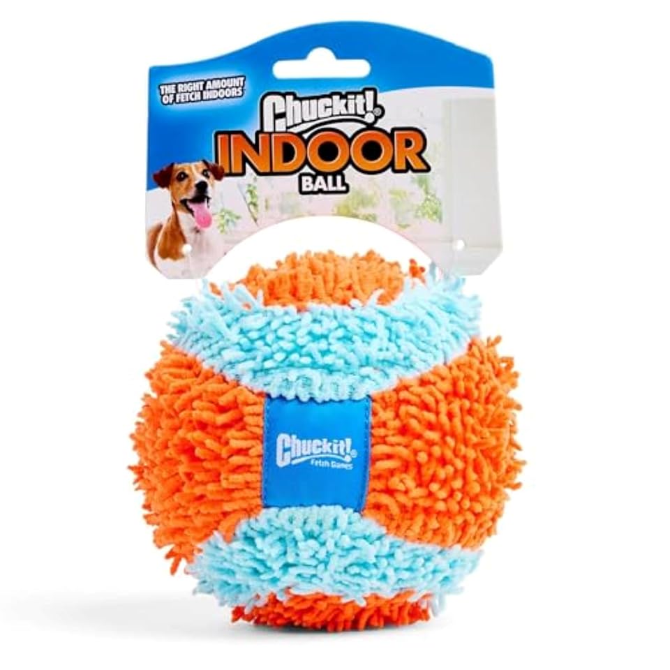 Chuckit! Indoor Fetch Ball Dog Toy, 4.75in, Orange and Blue | Interactive Dog Toy Designed to Relieve Boredom with Safe, Engaging Fetch Play for Dogs Indoors, Rain or Shine