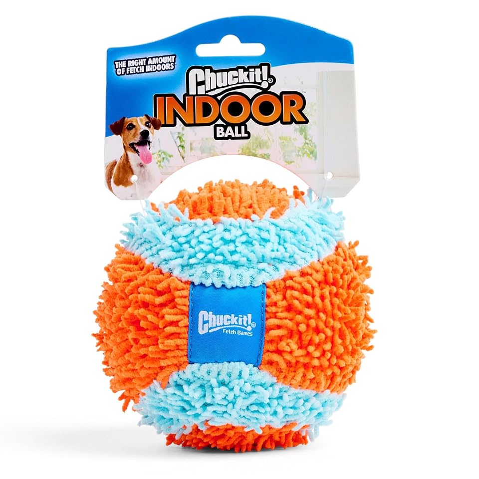 Chuckit! Indoor Fetch Ball Dog Toy, 4.75in, Orange and Blue | Interactive Dog Toy Designed to Relieve Boredom with Safe, Engaging Fetch Play for Dogs Indoors, Rain or Shine