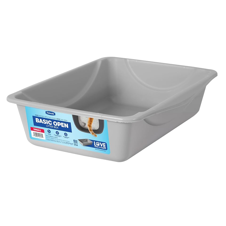 Petmate Basic Open Plastic Cat Litter Pan, Gray, Small | Multidirectional and Easy to Clean, 14 In x 10.5 In x 3.5in, Recommended for Kittens and Small Cats, Made in USA