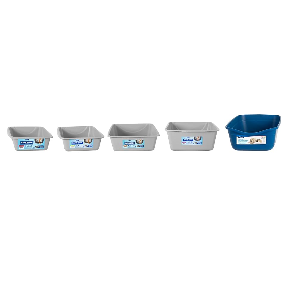 Petmate Basic Open Plastic Cat Litter Pan, Gray, Small | Multidirectional and Easy to Clean, 14 In x 10.5 In x 3.5in, Recommended for Kittens and Small Cats, Made in USA