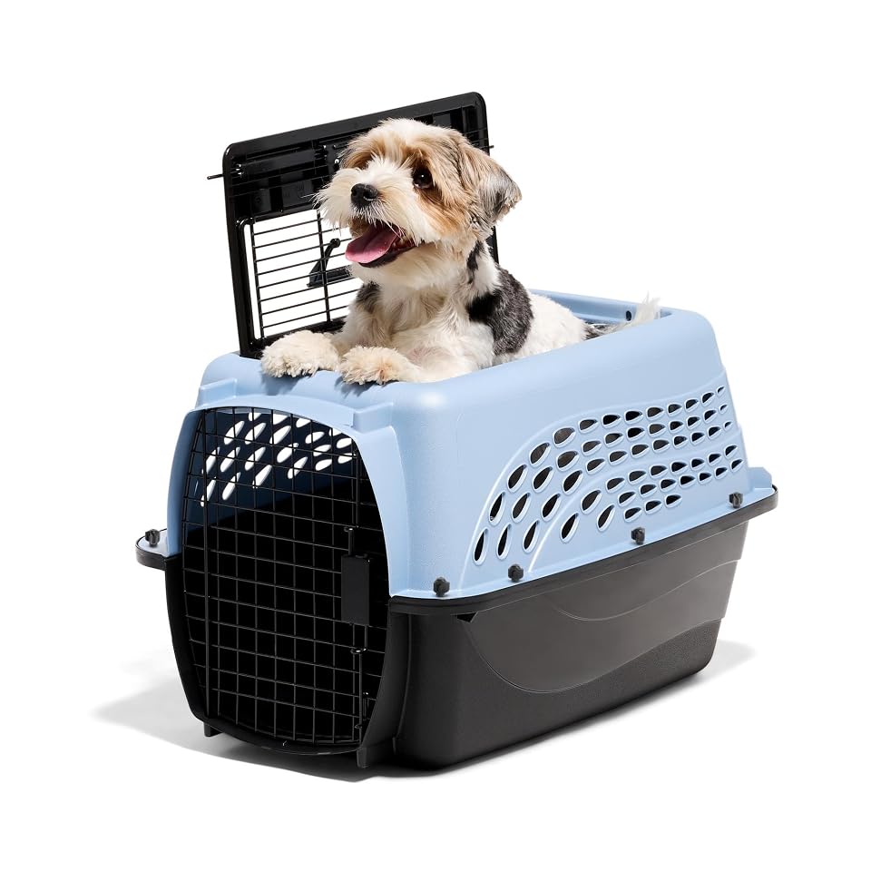 Petmate Two Door Plastic Pet Kennel for Small Dogs and Cats, 24in, Blue | Top and Front Loading USA Made Crate Built from Recycled EcoTEC Plastic