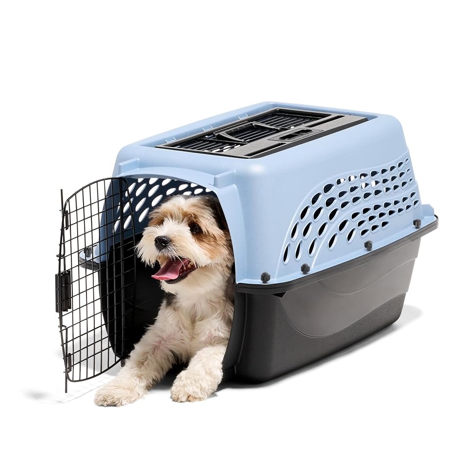Petmate Two Door Plastic Pet Kennel for Small Dogs and Cats, 24in, Blue | Top and Front Loading USA Made Crate Built from Recycled EcoTEC Plastic