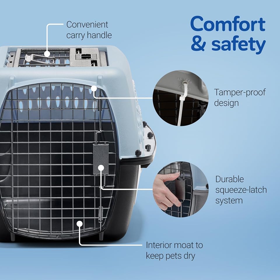 Petmate Two Door Plastic Pet Kennel for Small Dogs and Cats, 24in, Blue | Top and Front Loading USA Made Crate Built from Recycled EcoTEC Plastic