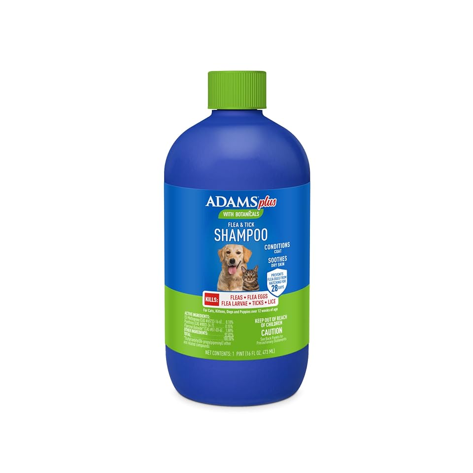 ADAMS Plus Flea & Tick Shampoo with Precor for Dogs, 24 Ounces | Kills fleas on contact, dog flea and tick shampoo, flea shampoo for cats, conditions coat