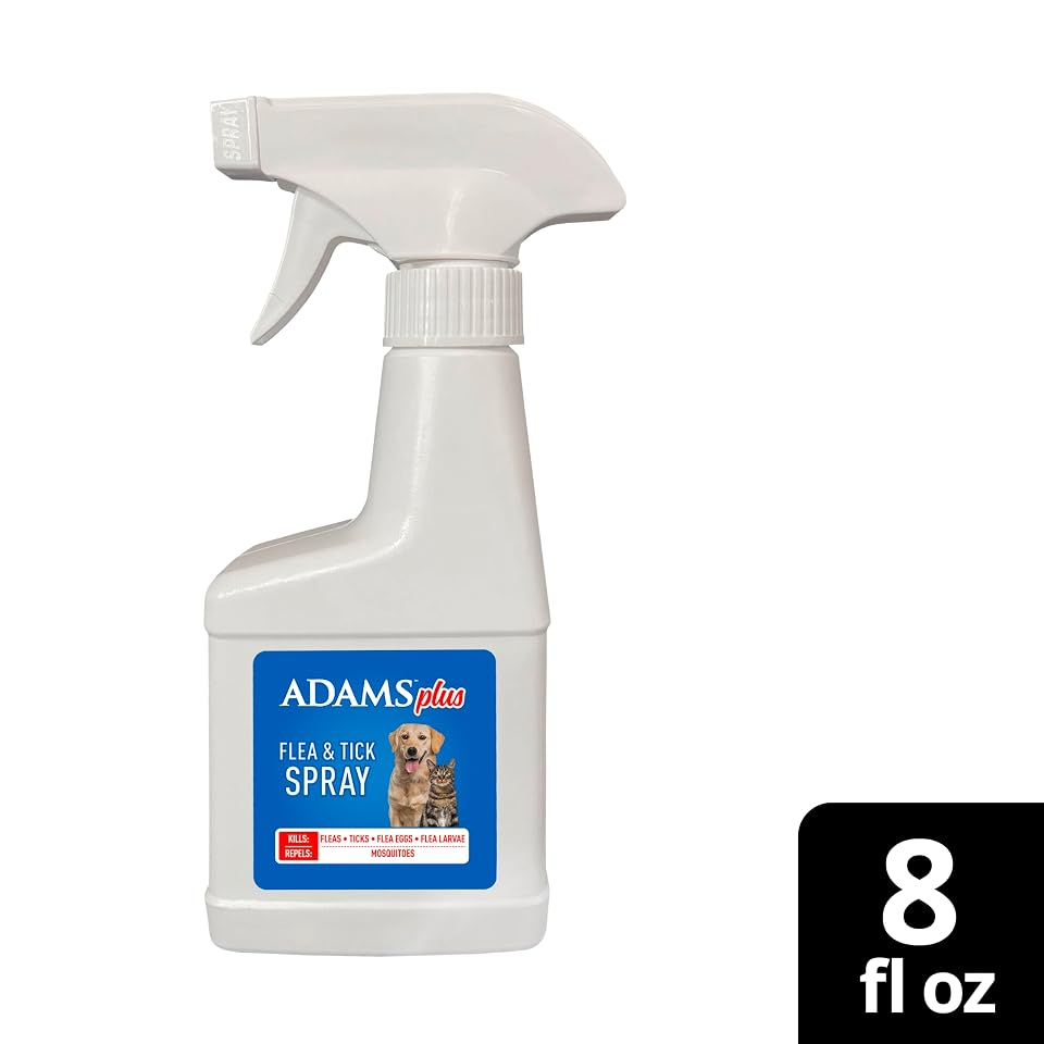 ADAMS Plus Flea and Tick Spray for Dogs & Cats, Kills Fleas and Ticks, Repels Mosquitoes, Prevents Infestations up to 2 Months, Treatment for Dogs, Cats, Puppies & Kittens, 8 Fl Oz