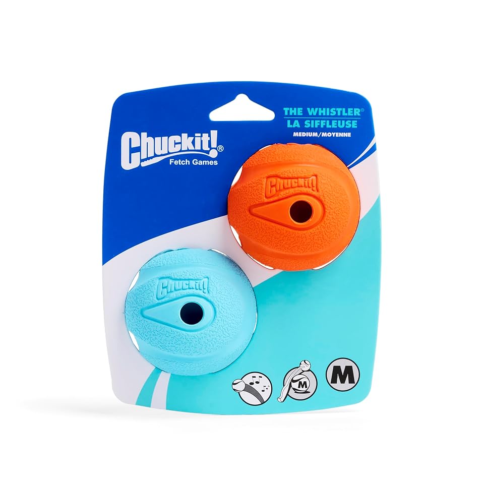 Chuckit! The Whistler Ball Dog Toy, Medium 2.5in, Multicolor, 2 Pack | For Dogs 20-60 lbs