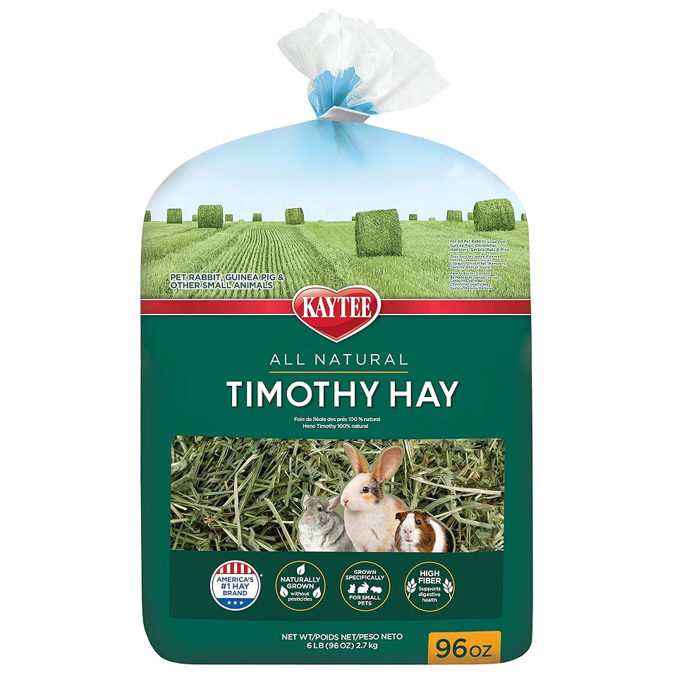 Kaytee Timothy Hay, High Fiber for Rabbits, Guinea Pigs, 96 Ounces | Supports digestive health. Hand-selected rabbit hay. Guinea pig hay, chinchilla hay, pesticide free